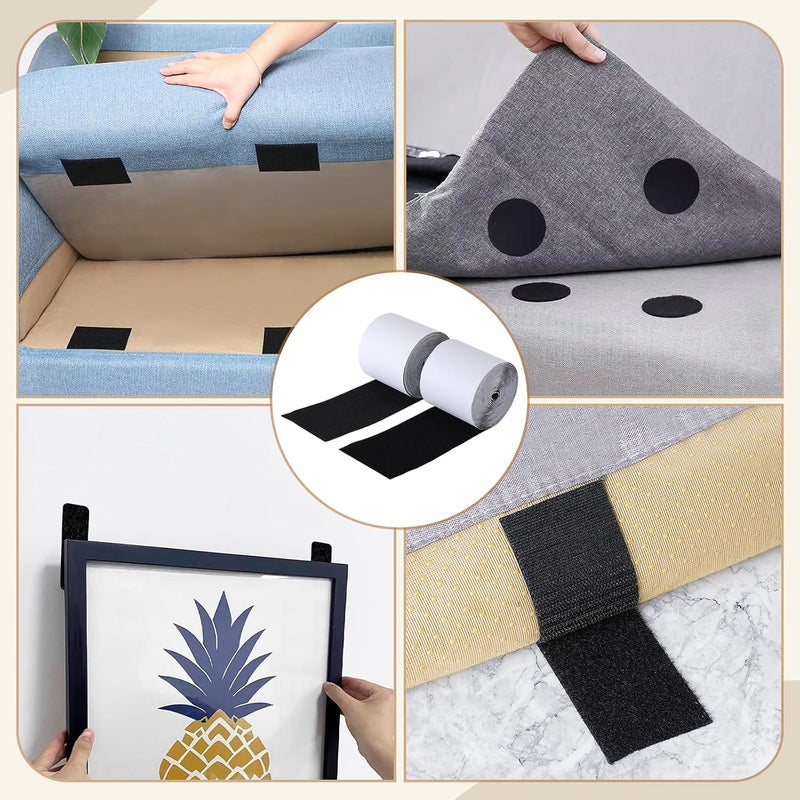 GRLCOOD 4 Inch x 16.5 Feet Black Heavy Duty Hook and Loop Tape Adhesive, Keep Couch Cushions from Sliding, Non Slip Rug Gripper and Strips with Adhesive. Prevent Patio Cushions, Carpets, Mattresses Sliding - Image 3